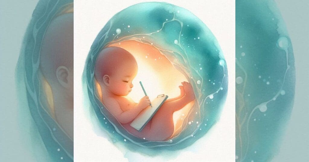Fœtus en train d'écrire son projet de naissance
