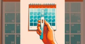 Quand faire le test de grossesse : une main tenant un test de grossesse devant un calendrier